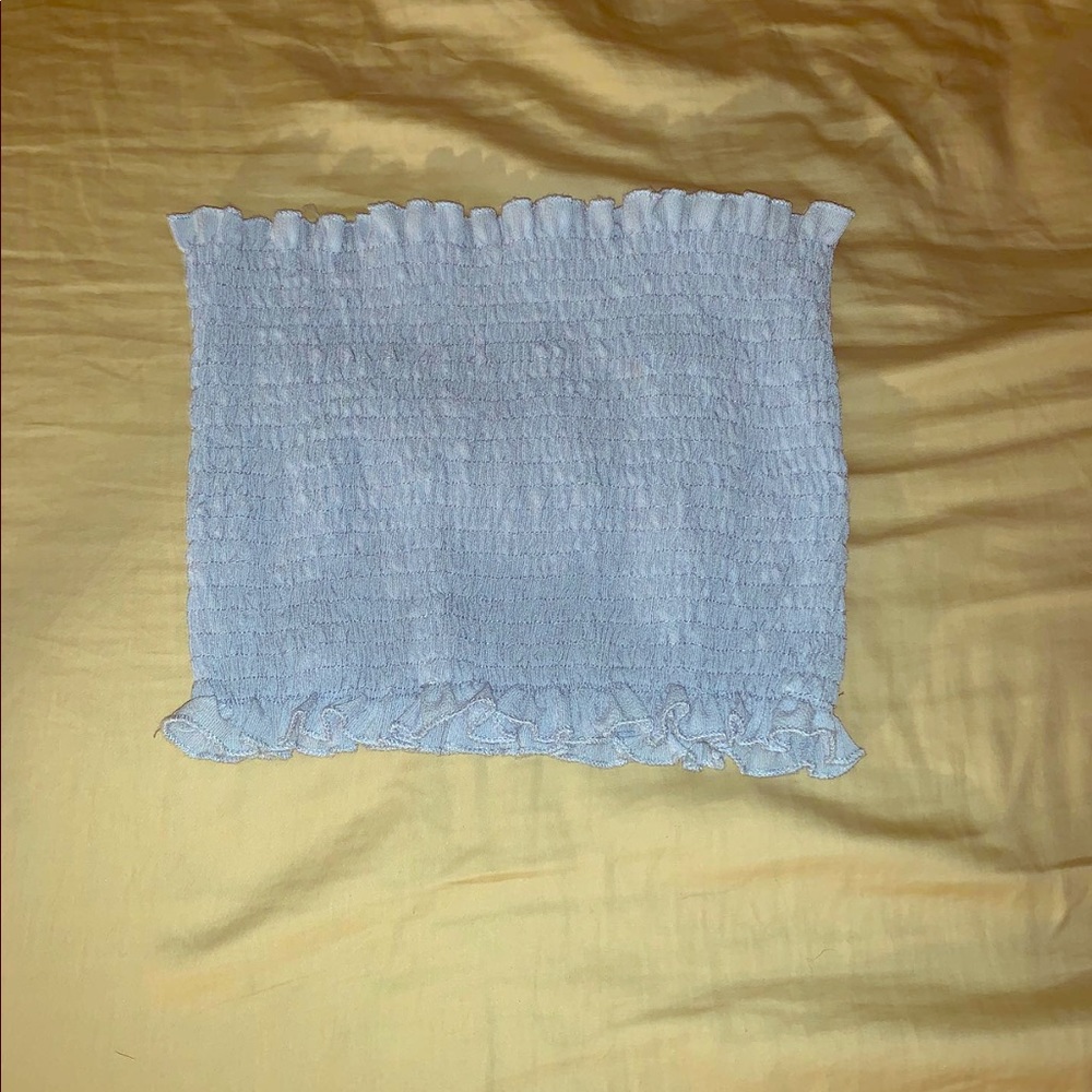 Blue ruffle tube top